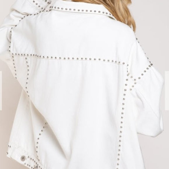 White Denim Jacket with silver studs - Picture 10 of 16